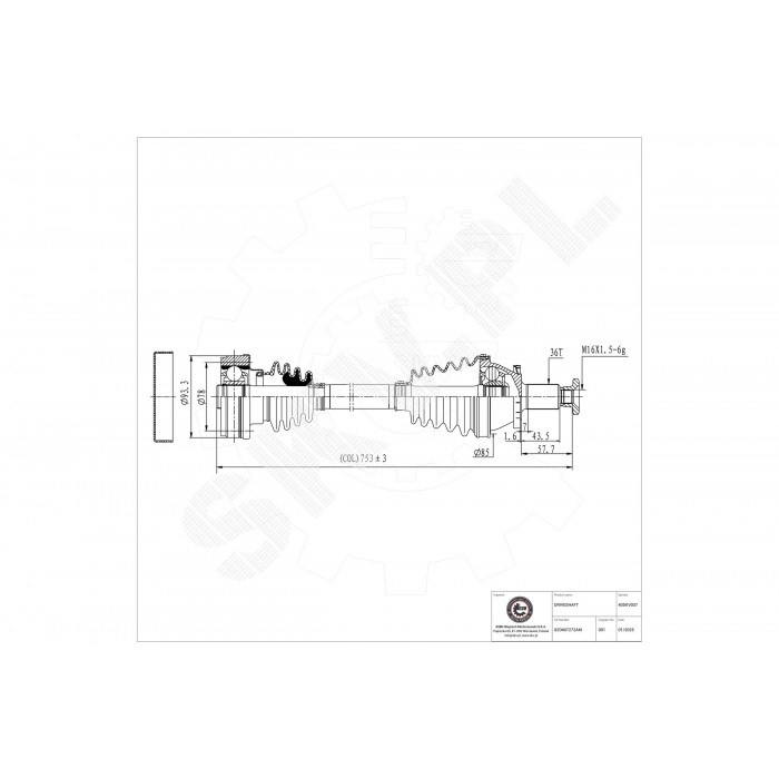 Arbre de transmission Cardan Pour VW Audi Seat Skoda 6Q0407452FX 8Z0407272AM