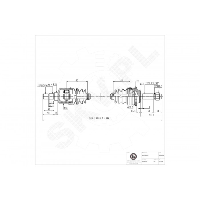 Arbre de transmission Cardan Pour Chevrolet Aveo/Kalos Daewoo Kalos 96963324