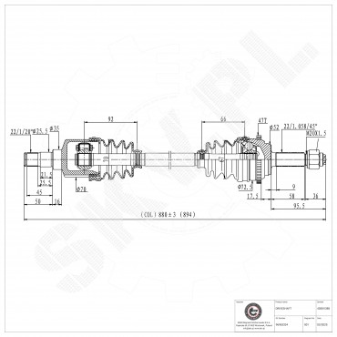 Arbre de transmission Cardan Pour Chevrolet Aveo/Kalos Daewoo Kalos 96963324