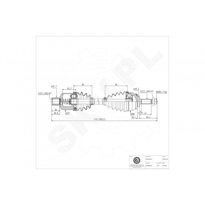 Arbre de transmission Cardan Pour Renault Logan Sandero Dacia Logan Sandero
