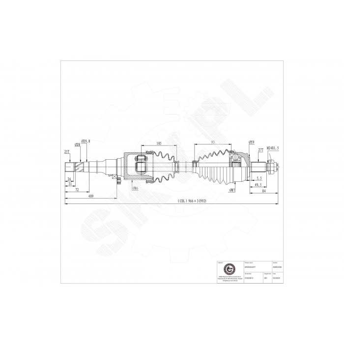 Arbre de transmission Cardan Pour Fiat Doblo 51822813 51933670 5193367055214684