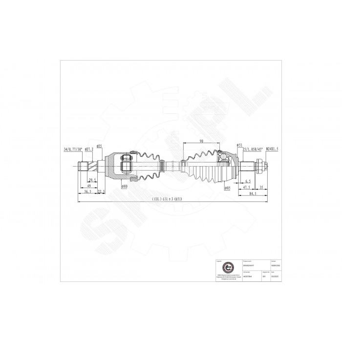 Arbre de transmission Cardan Pour Fiat Stilo 46307864 46307910 46308178 46308179