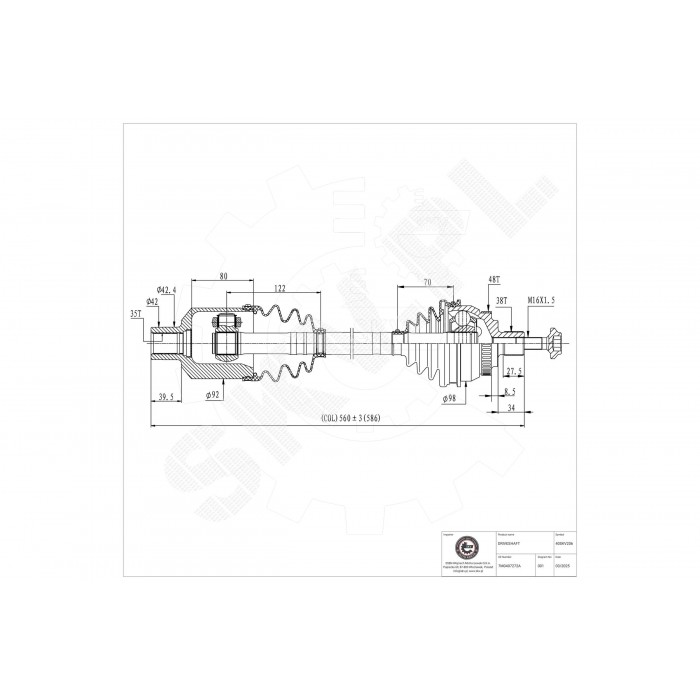 Arbre de transmission Cardan Pour VW Seat Ford 7M3407452AX 1689846 1020964