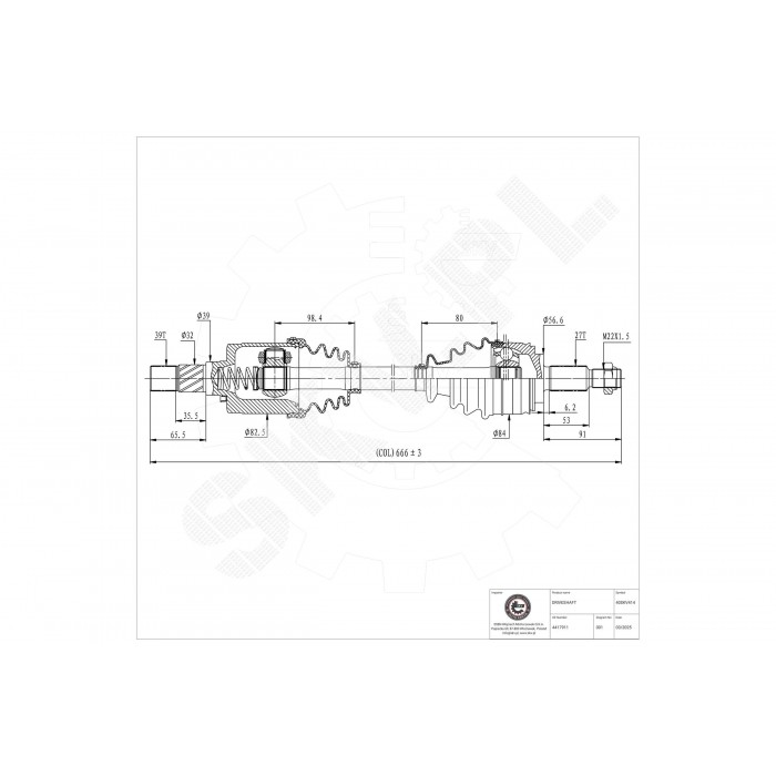Arbre de transmission Cardan Pour Renault Opel Vauxhall 8200452272 4417911