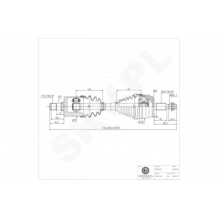 Arbre de transmission Pour VW California T6 Camper Multivan VI 7E0407451QX