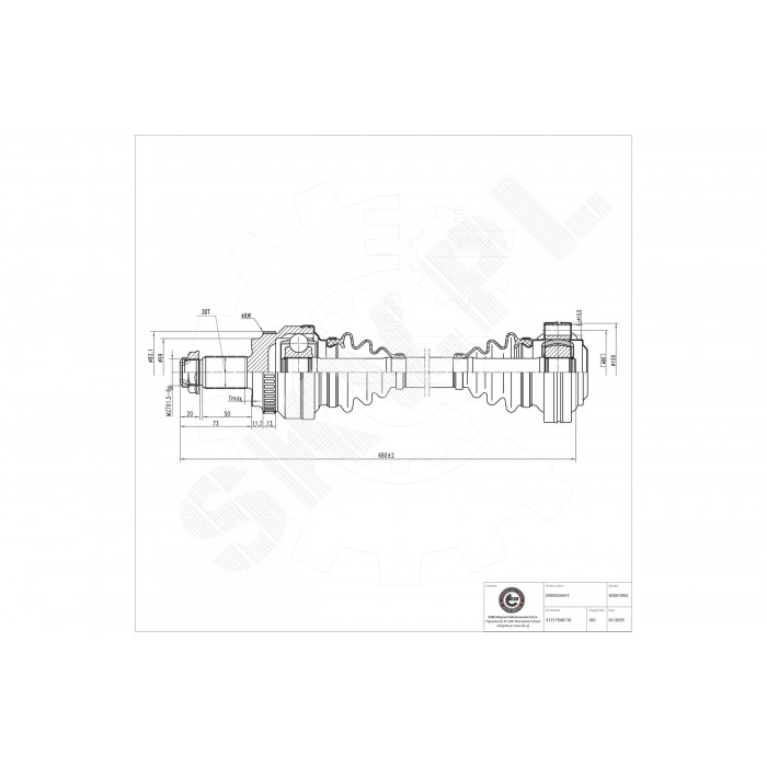 Cardan Arbre de Transmission Arrière Droit Pour BMW X3 E83 31217540116