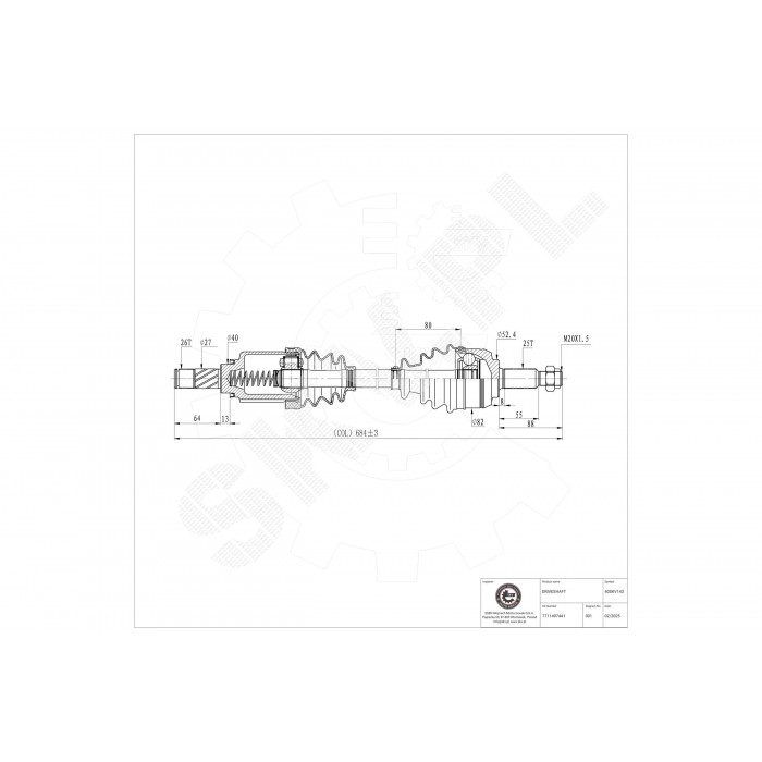 Cardan Arbre de Transmission Avant Gauche Pour Renault Megane CC 391013387R