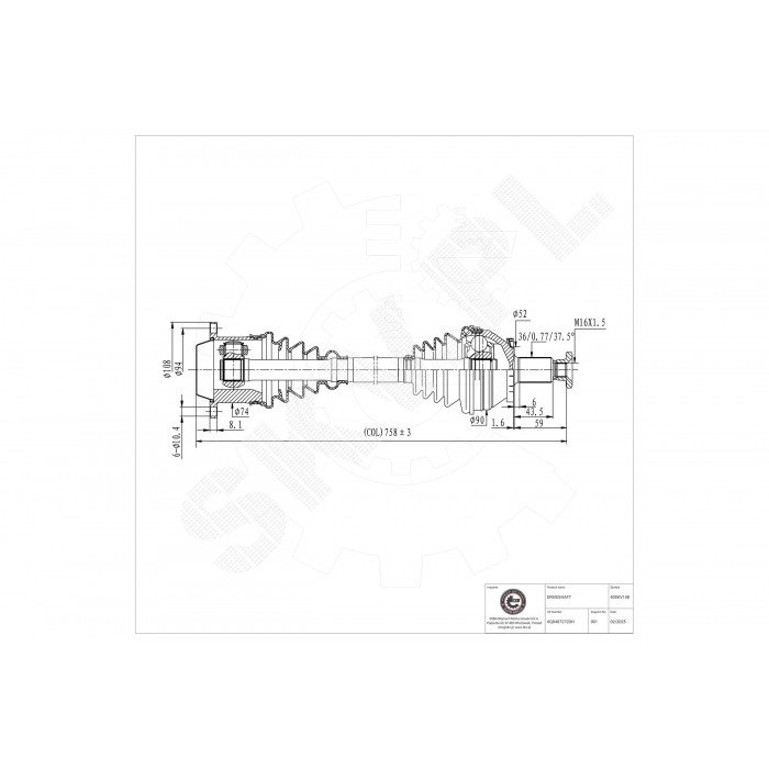 Cardan Arbre de Transmission Avant Droit Pour VW Seat Skoda Fabia I 6Q0407452HX