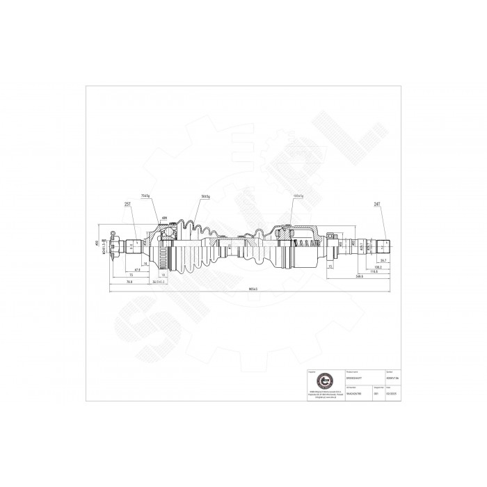 Cardan Arbre de Transmission Avant Droit Pour Peugeot Partner Citroën Berlingo