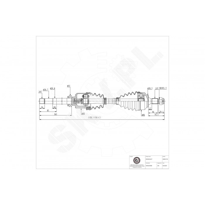 Cardan Arbre de Transmission Avant Droit Pour Peugeot Partner Citroën Berlingo