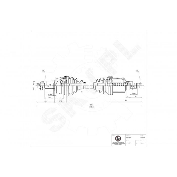 Cardan Arbre de Transmission Avant Gauche Pour Peugeot Bipper Citroën Nemo