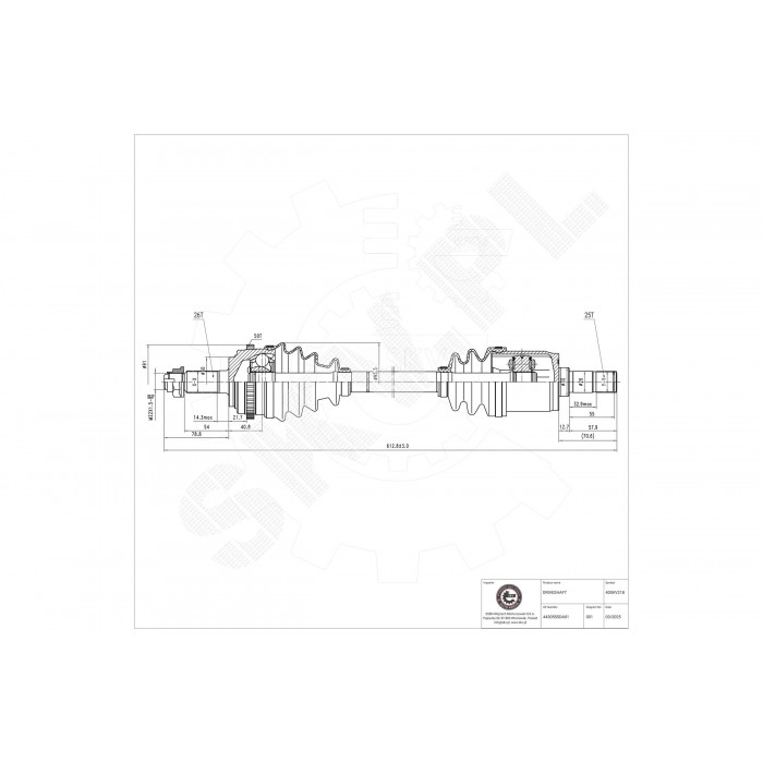 Cardan Arbre de Transmission Avant Droit Pour Honda Civic VII 44305S5AJ00