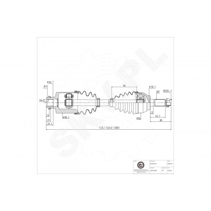 Cardan Arbre de Transmission Avant Droit Pour Mazda 3 5 GG3325500D