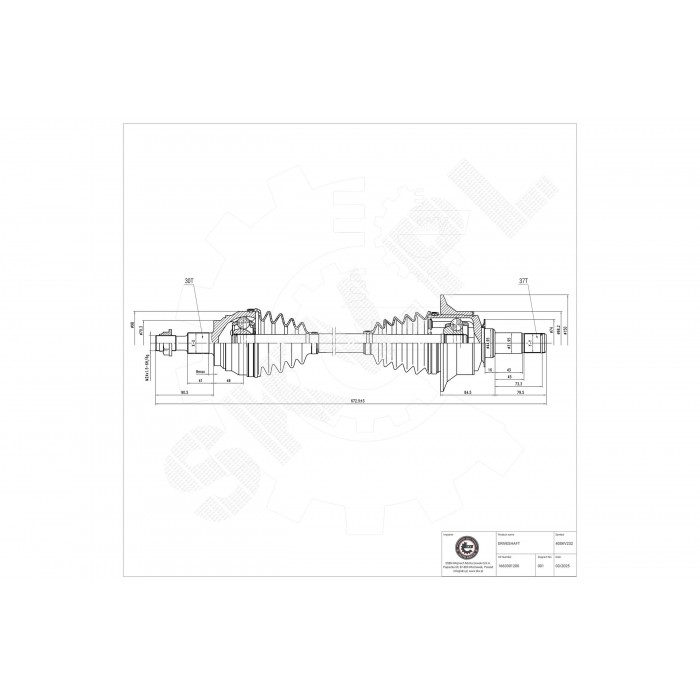 Cardan Arbre de Transmission Avant Gauche Pour Mercedes-Benz 1663301200
