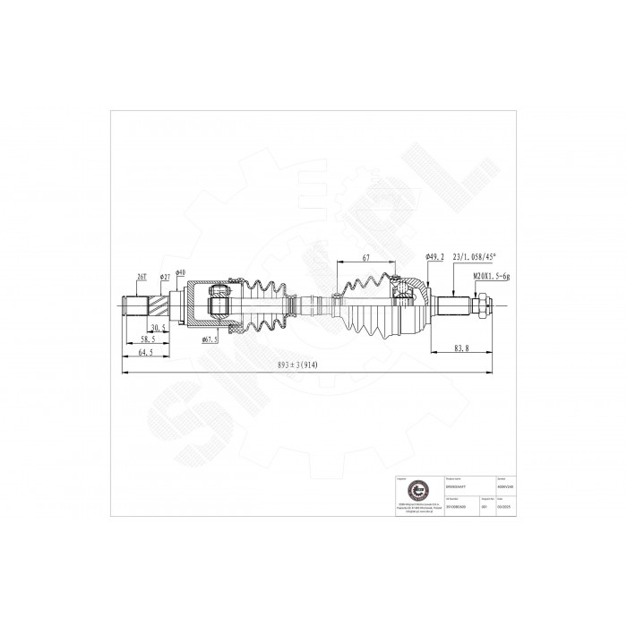 Cardan Arbre de Transmission Avant Droit Pour Nissan Micra III Note 39100BC600