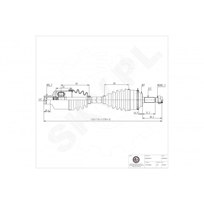 Cardan Arbre de Transmission Avant Droit Pour Renault Clio II Kangoo 7701056623