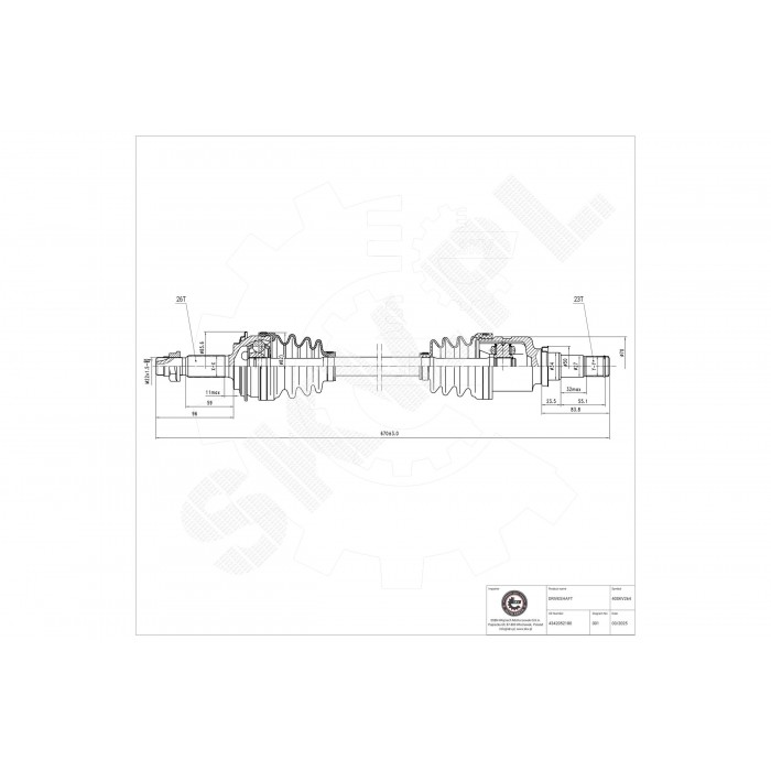 Cardan Arbre de Transmission Avant Gauche Pour Toyota Yaris 43420-0D160