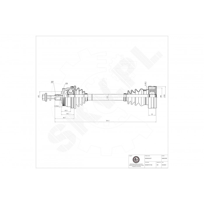 Cardan Arbre de Transmission Avant Gauche Pour VW Passat Audi A4 8D0407451V