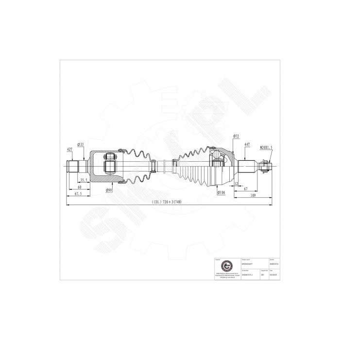 Cardan Arbre de Transmission Avant Gauche Pour VW Crafter MAN Camionnette