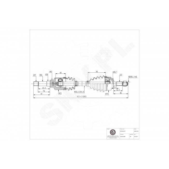 Cardan Arbre de Transmission Avant Droit Pour Peugeot 1007 Citroën C2 C3