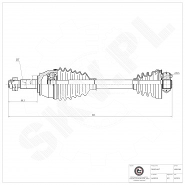 Cardan Arbre de Transmission Avant Droit Pour Fiat Doblo 46302199SX 46308199