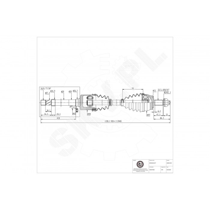 Cardan Arbre de Transmission Avant Droit Pour Fiat Stilo 46307863 46307909