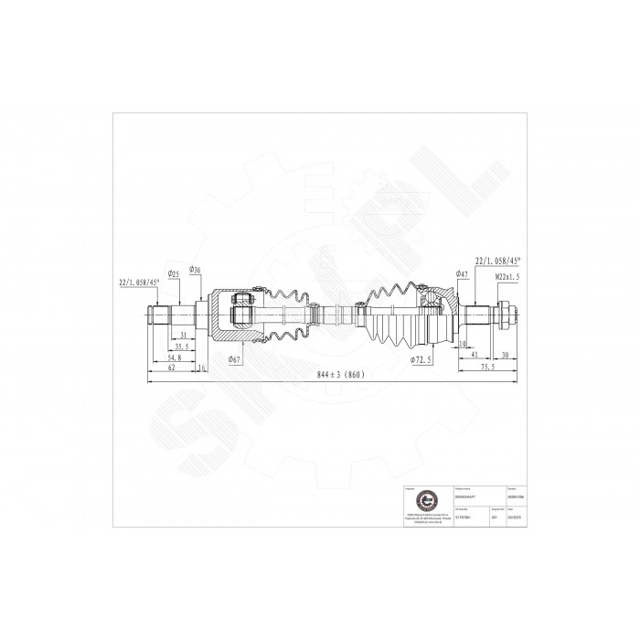 Cardan Arbre de Transmission Avant Droit Pour Fiat 500 Ford KA 9S513B436AA