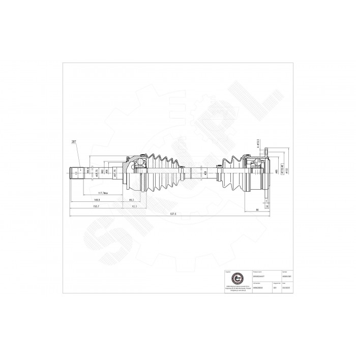 Cardan Arbre de Transmission Avant Droit Pour Mitsubishi Van MB620834 MR276870