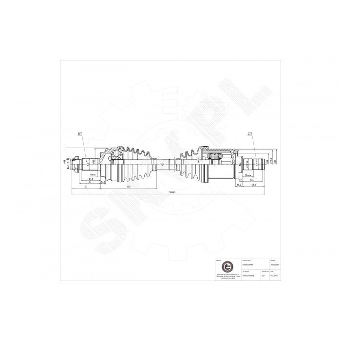 Cardan Arbre de Transmission Avant Gauche Pour BMW X3 E83 31603450563