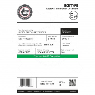 FAP Filtre à Particules Pour Honda CR-V III 18160R07E00