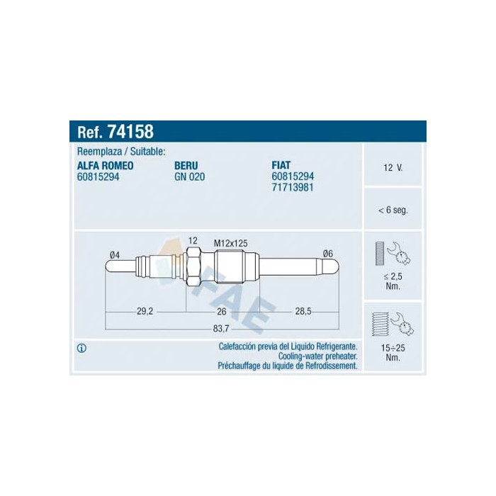 Bougie de Préchauffage Pour Fiat Brava Alfa Romeo Lancia 60815294 71713981