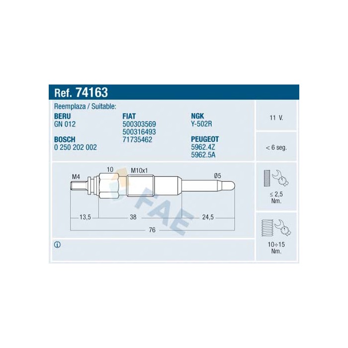 Bougie de Préchauffage Pour Peugeot Renault Fiat Citroën 5962.4Z 71735462