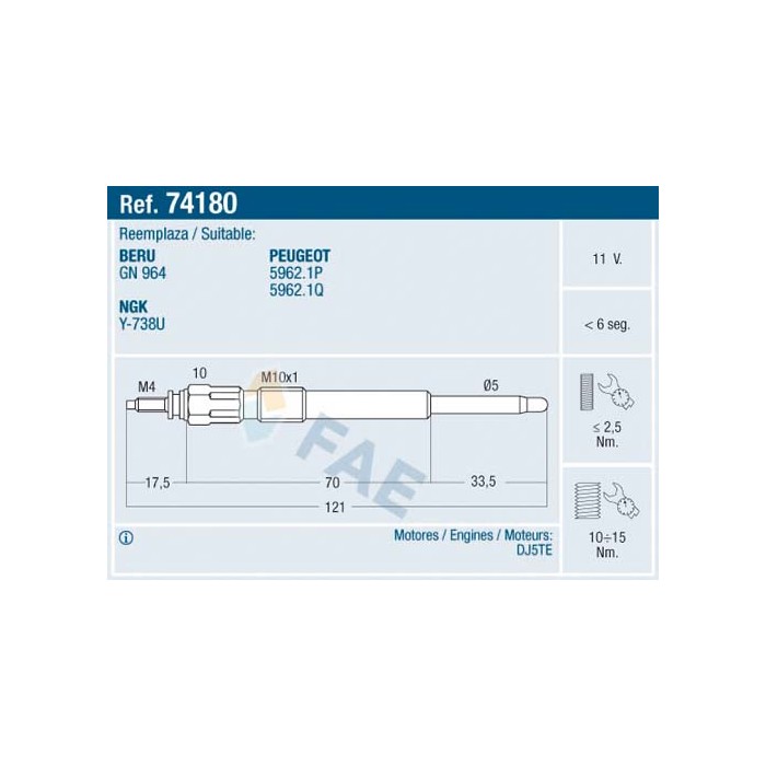 Bougie de Préchauffage Pour Peugeot Boxer Citroën Jumper 5962.1P 5962.1Q