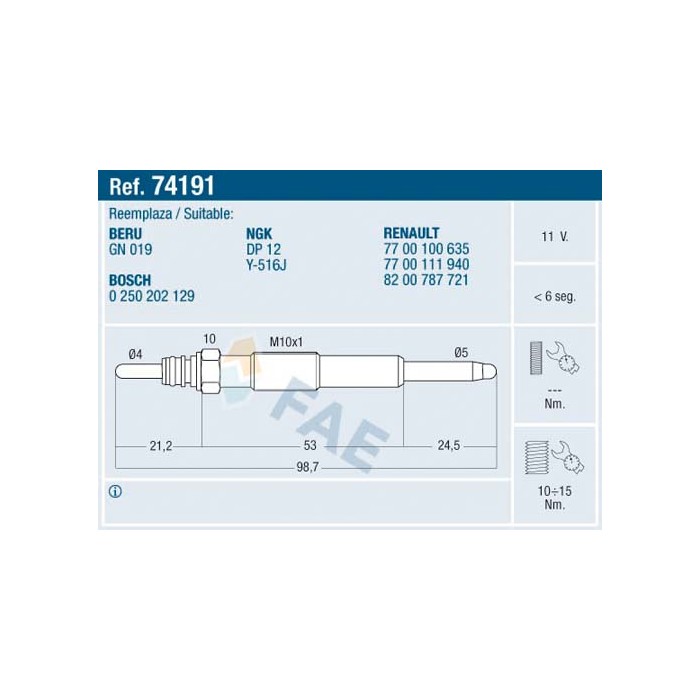 Bougie de Préchauffage Pour Renault Clio II Kangoo Megane I Scenic Dacia