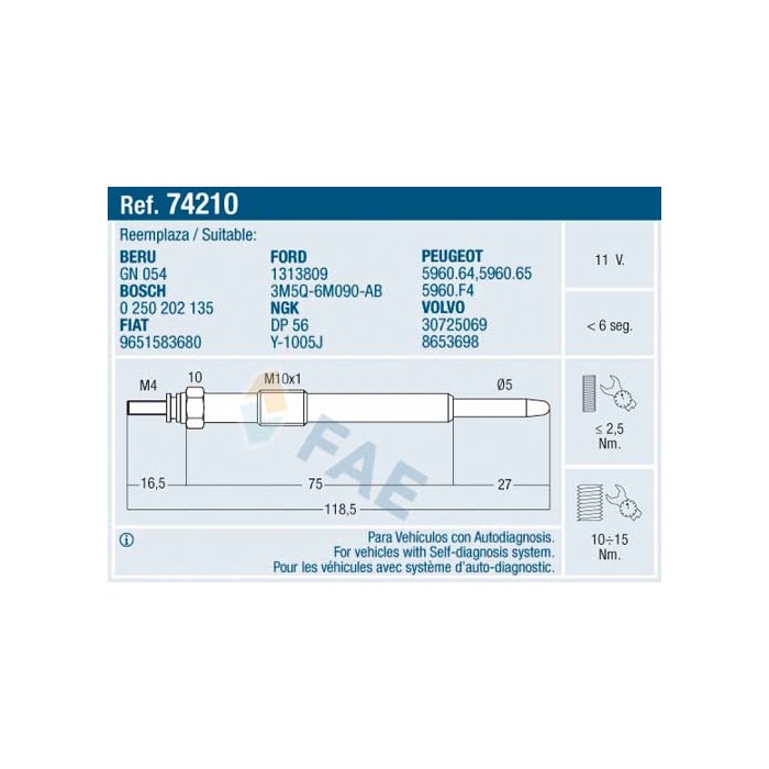 Bougie de Préchauffage Pour Peugeot Fiat Ford Citroën C4 C5 5960.64 9651583680