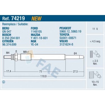 Bougie de Préchauffage Pour Peugeot Ford Toyota Suzuki 5960.12 1148105 5960.19