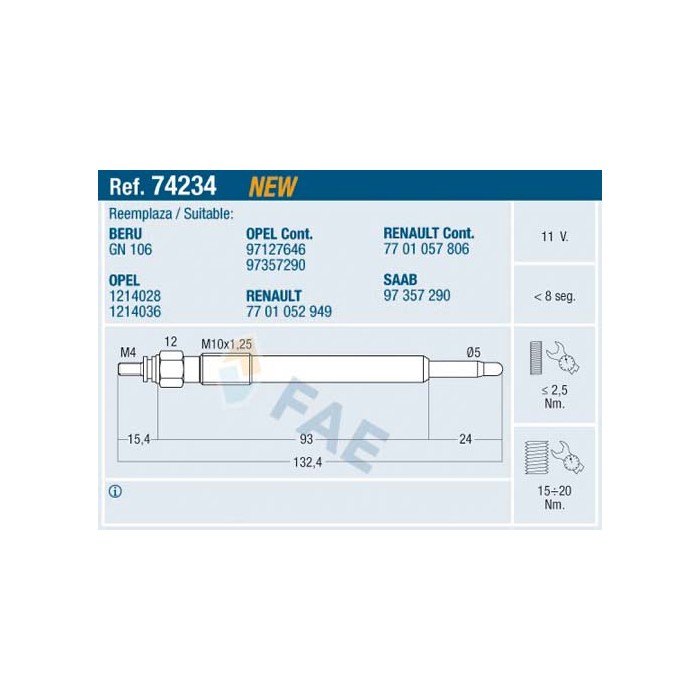 Bougie de Préchauffage Pour Renault Opel Saab 9-5 Vauxhall 7701052949 1214028