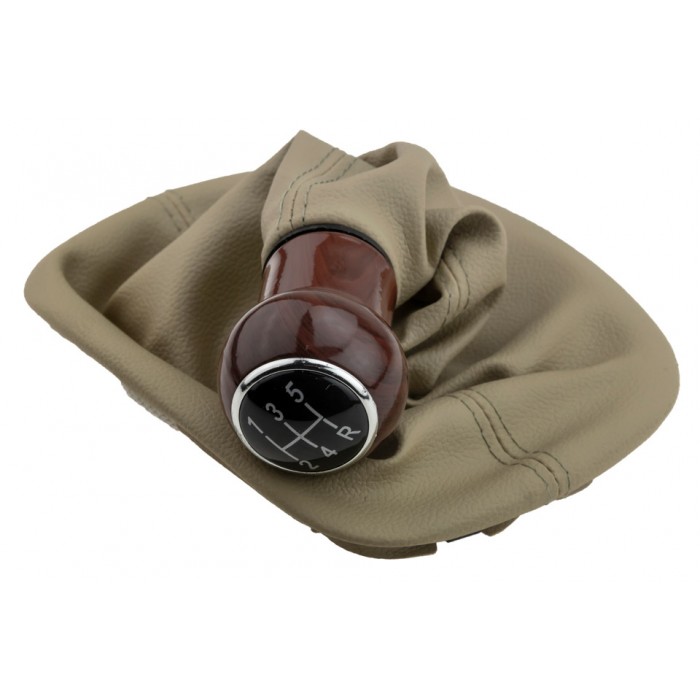 Soufflet Levier de Vitesse + Pommeau Beige Effet Bois Pour Passat 3B0711113E-GDZ
