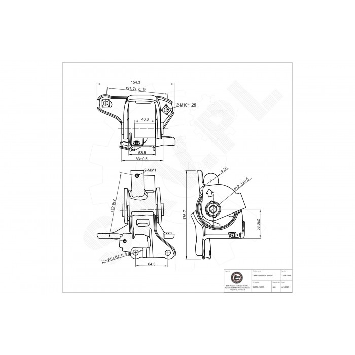 Support de Boite de Vitesses Pour Hyundai Elantra 218302D000