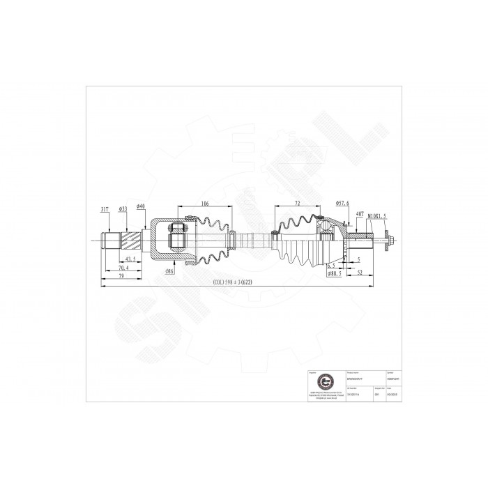 Cardan Arbre de Transmission Avant Gauche Pour Volvo S60 II S80 V60 I 31325116