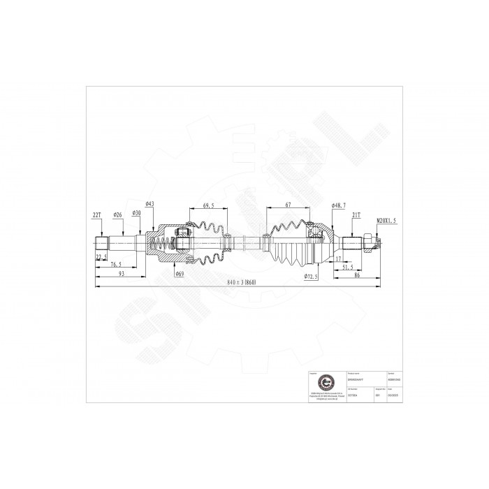 Cardan Arbre de Transmission Avant Droit Pour Peugeot 1007 Citroën C2 C3