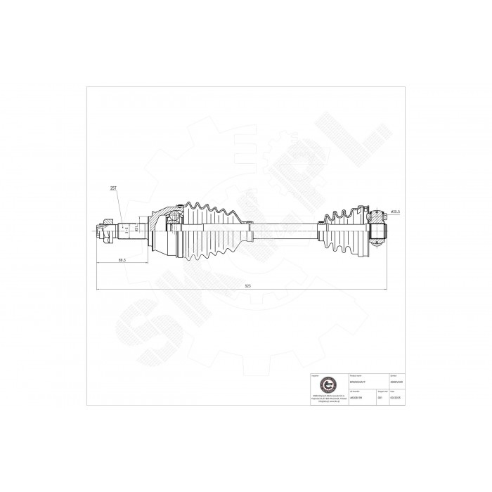 Cardan Arbre de Transmission Avant Droit Pour Fiat Doblo 46302199SX 46308199