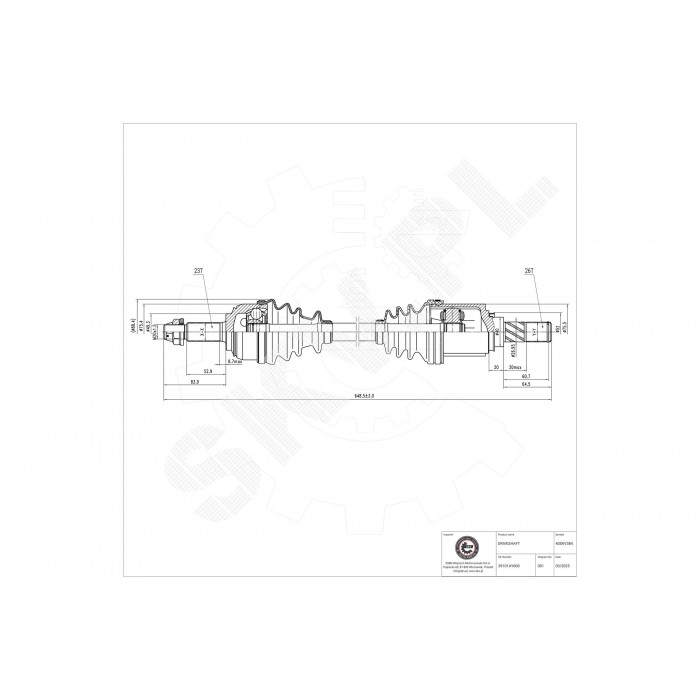 Cardan Arbre de Transmission Avant Gauche Pour Nissan Micra III Note 39101BH00A