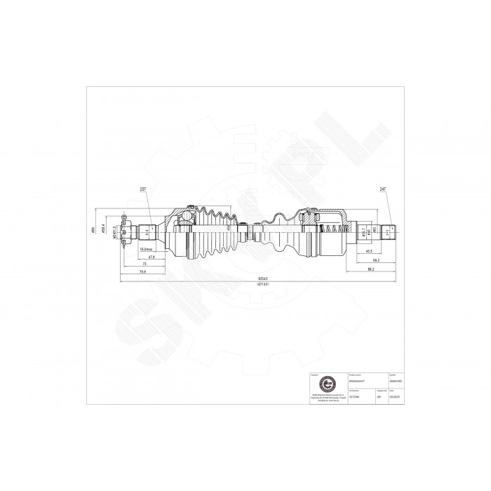 Cardan Arbre de Transmission Avant Gauche Pour Peugeot 307 Partner Citroën