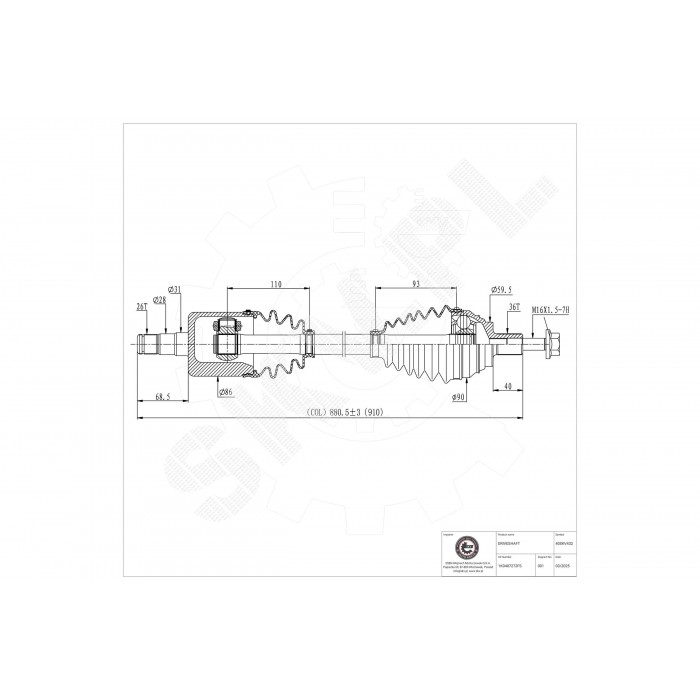 Cardan Arbre de Transmission Avant Droit Pour VW Audi Seat Skoda 1K0407452QX