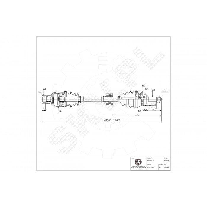 Cardan Arbre de Transmission Avant Droit Pour Suzuki Ignis II 44101-86G02