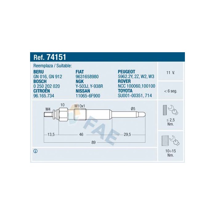 Bougie de Préchauffage Pour Peugeot 106 Fiat Nissan Toyota 5960.69 9631658980