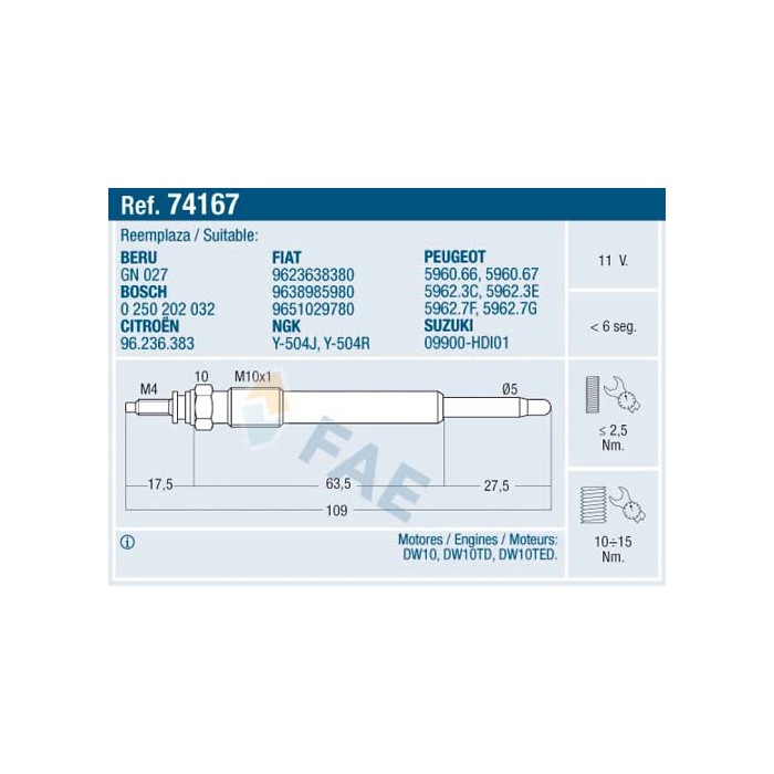 Bougie de Préchauffage Pour Peugeot Fiat Suzuki Citroën 5960.66 9623638380