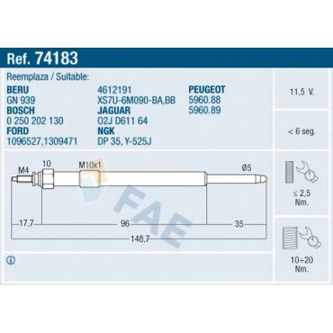 Bougie de Préchauffage Pour Peugeot Ford Galaxy Citroën Jaguar 5960.88 1096527