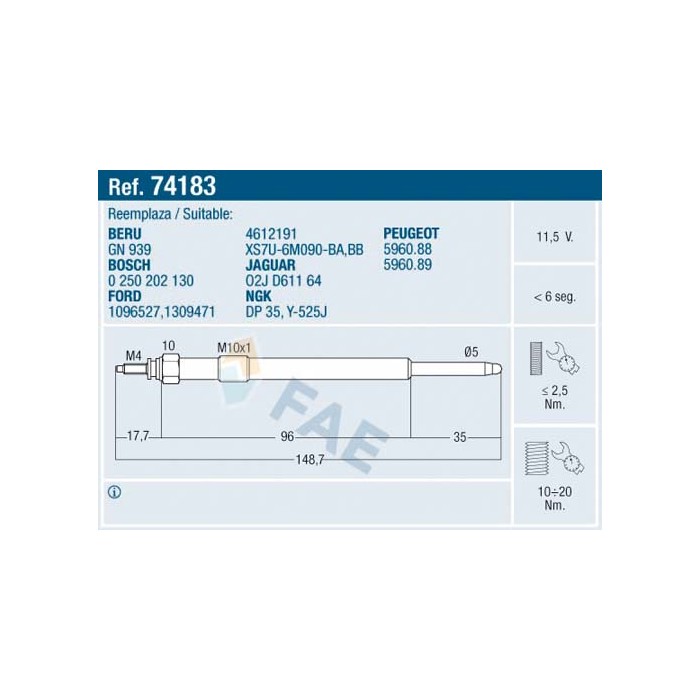Bougie de Préchauffage Pour Peugeot Ford Galaxy Citroën Jaguar 5960.88 1096527
